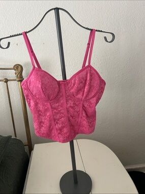 No Boundaries Hot Pink Lace Bustier Crop Top